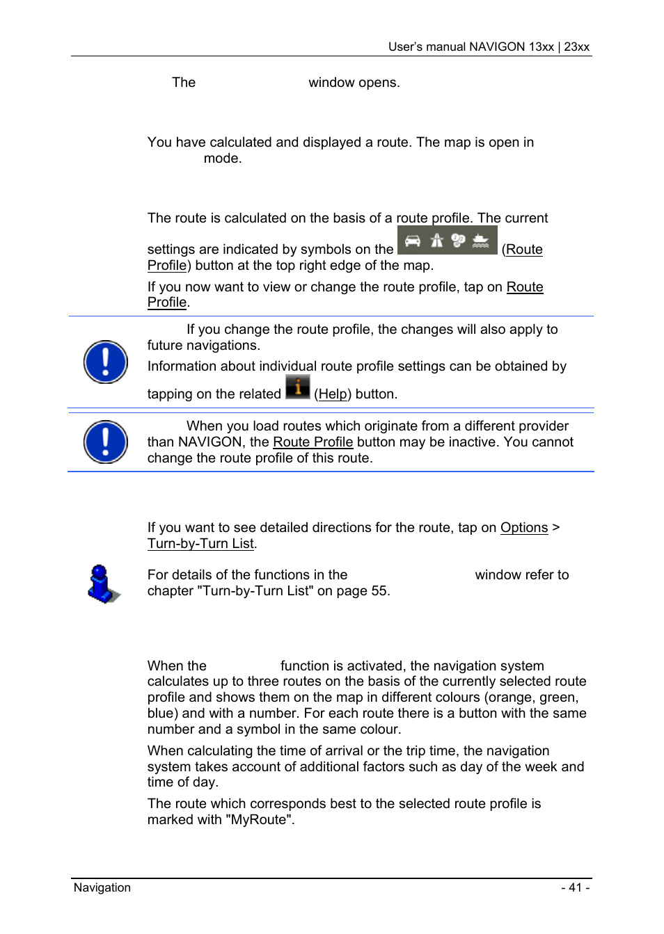 7 route preview, Route preview, Route profile | Turn-by-turn list, Myroutes | Navigon 13xx User Manual | Page 41 / 67