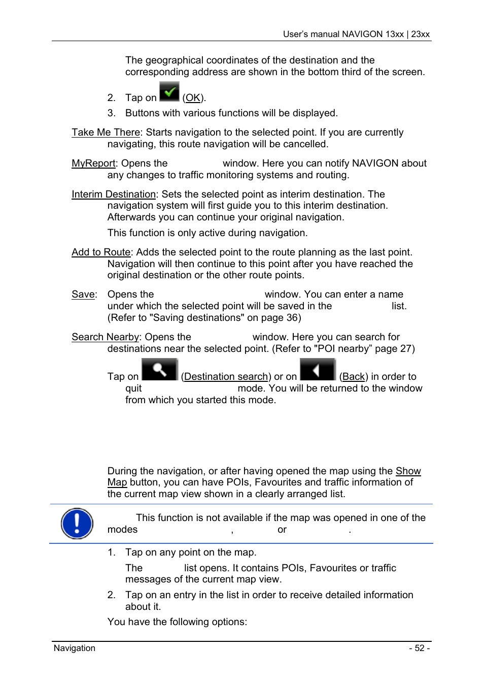 7 useful functions, 1 nearby, Useful functions | Nearby | Navigon 13xx User Manual | Page 52 / 67