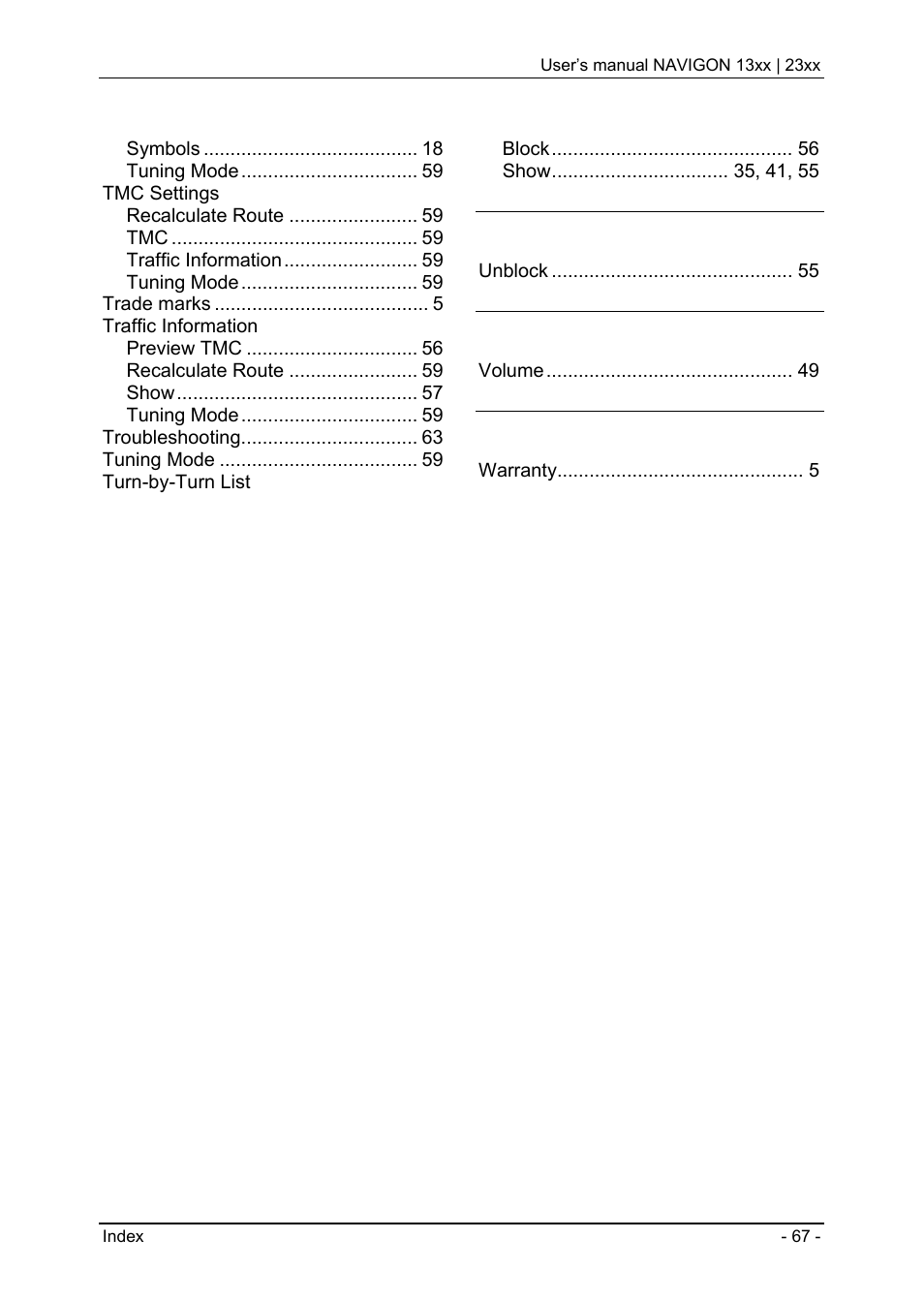 Navigon 13xx User Manual | Page 67 / 67