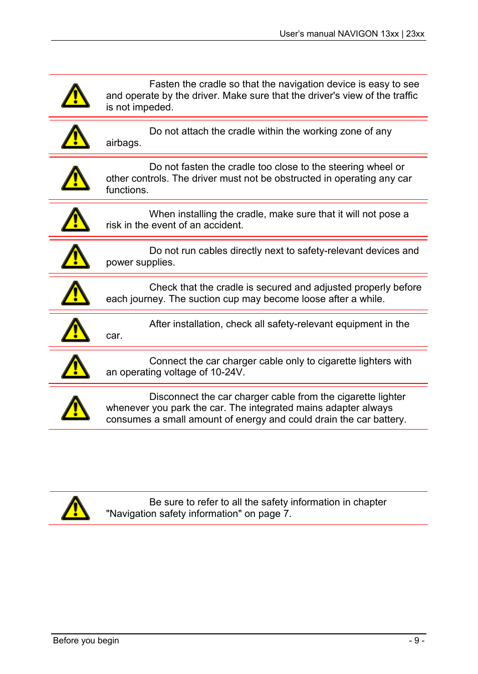 4 preparing the navigon 13xx | 23xx for use, 1 installing the navigation system in the vehicle, Preparing the navigon 13xx | 23xx for use | Installing the navigation system in the vehicle | Navigon 13xx User Manual | Page 9 / 67
