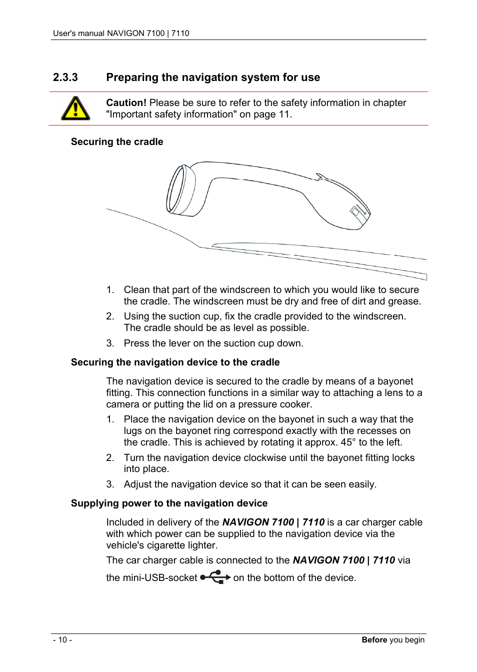 3 preparing the navigation system for use, Preparing the navigation system for use | Navigon 7110 User Manual | Page 10 / 60