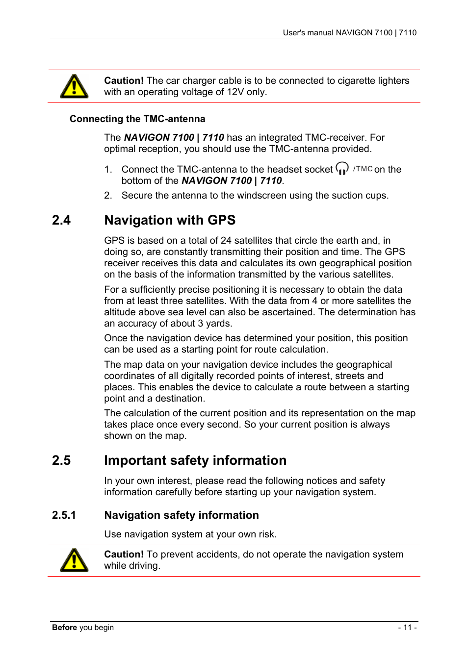 4 navigation with gps, 5 important safety information, 1 navigation safety information | Navigation with gps, Important safety information, Navigation safety information | Navigon 7110 User Manual | Page 11 / 60