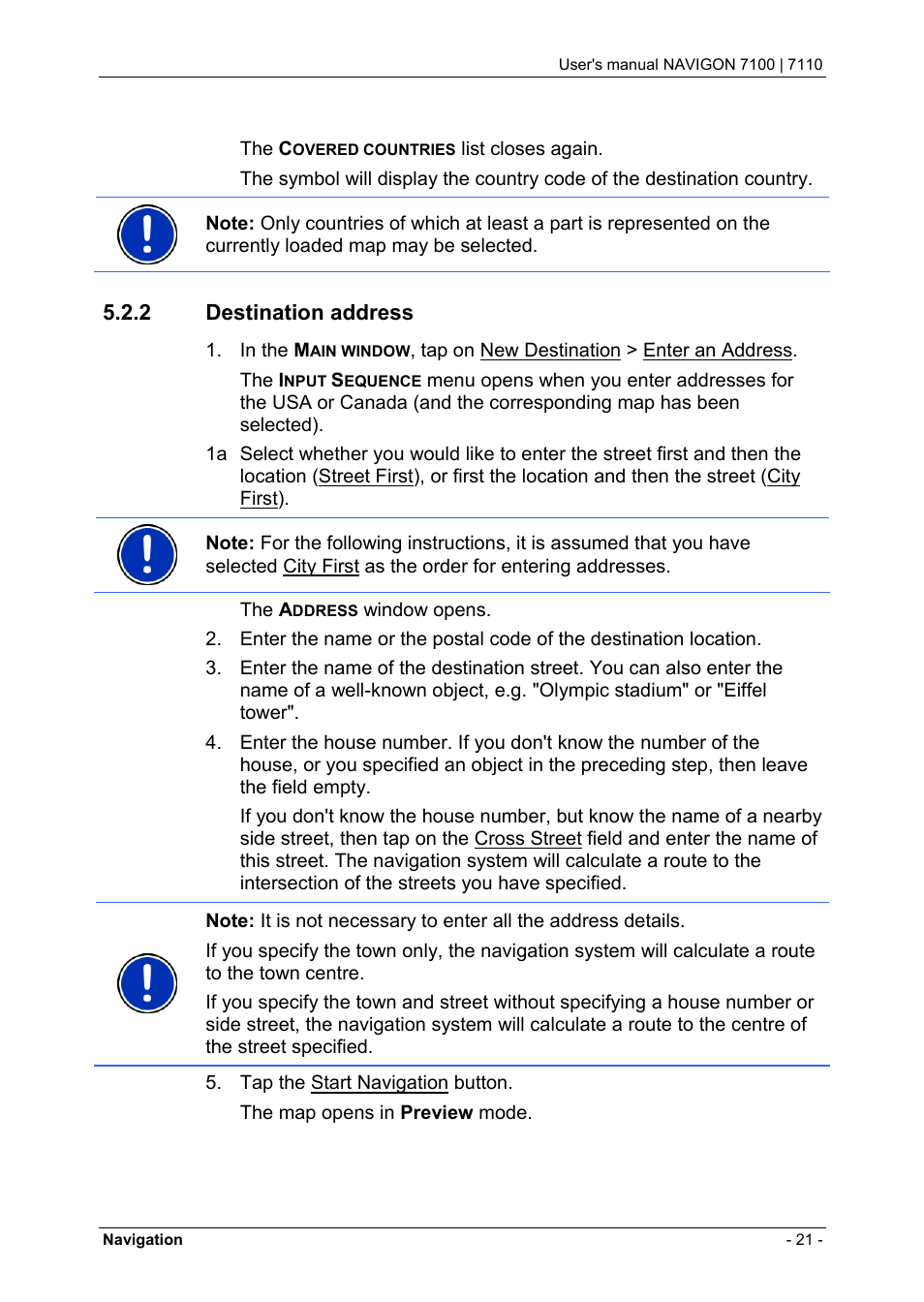 2 destination address, Destination address | Navigon 7110 User Manual | Page 21 / 60