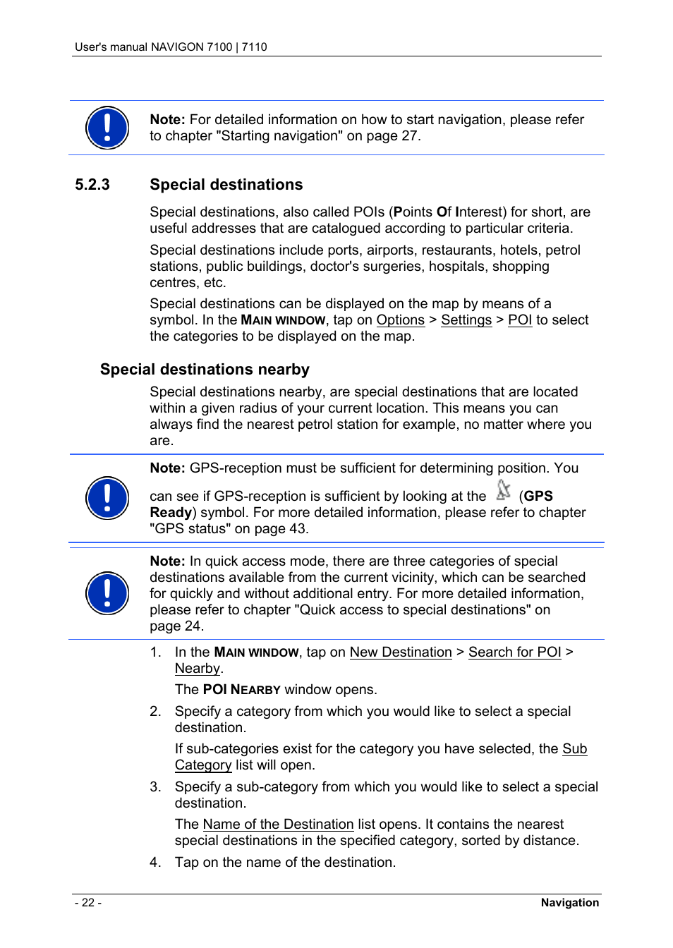 3 special destinations, Special destinations, Special destinations nearby | Navigon 7110 User Manual | Page 22 / 60