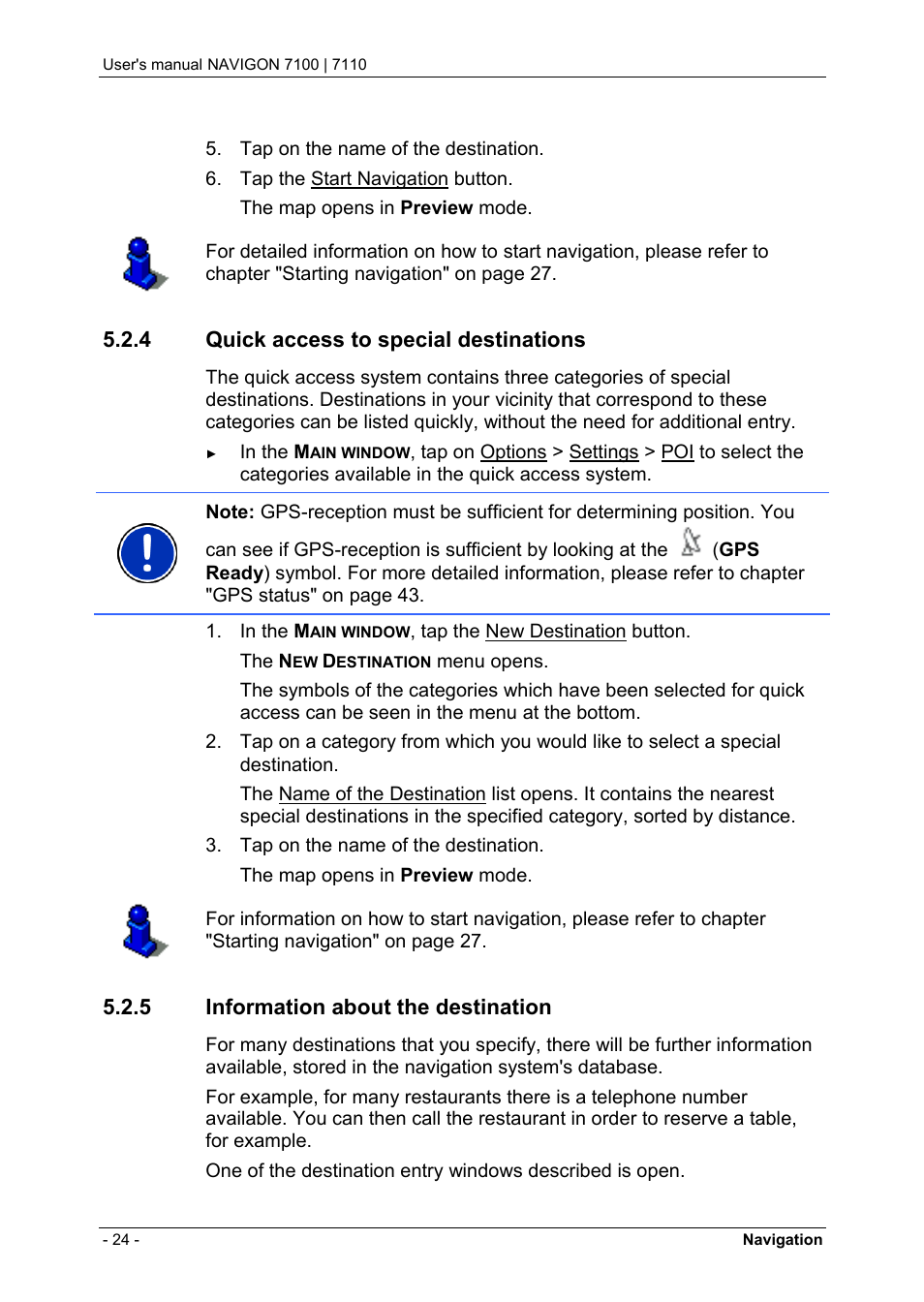 4 quick access to special destinations, 5 information about the destination, Quick access to special destinations | Information about the destination | Navigon 7110 User Manual | Page 24 / 60