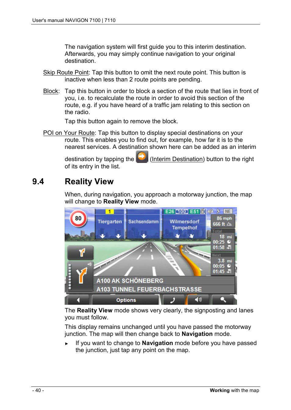 4 reality view, Reality view | Navigon 7110 User Manual | Page 40 / 60