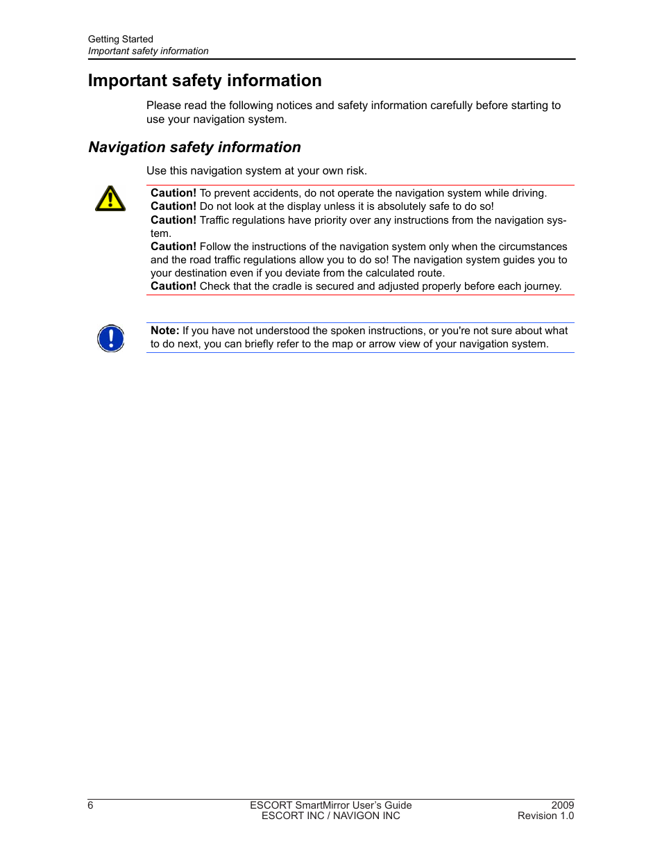 Important safety information, Navigation safety information | Navigon SmartMirror User Manual | Page 12 / 68