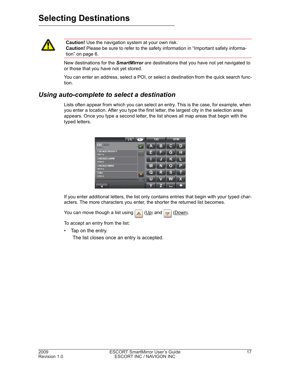 Selecting destinations, Using auto-complete to select a destination | Navigon SmartMirror User Manual | Page 23 / 68