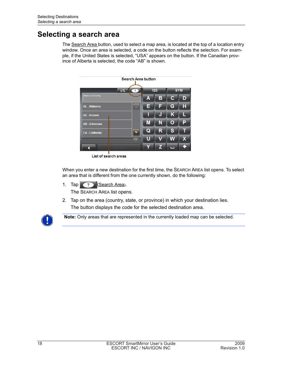 Selecting a search area | Navigon SmartMirror User Manual | Page 24 / 68