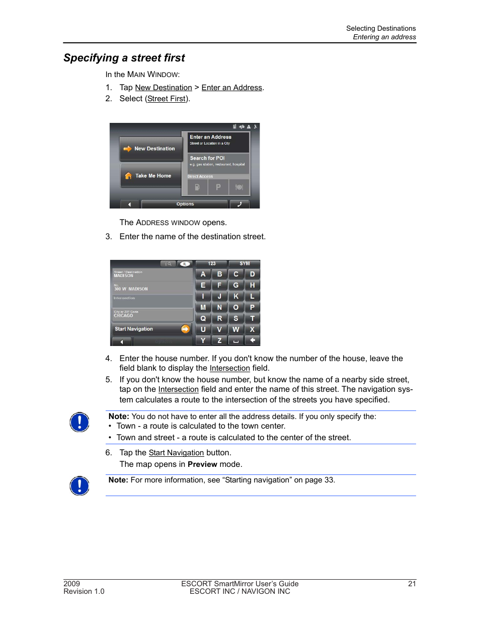 Specifying a street first | Navigon SmartMirror User Manual | Page 27 / 68