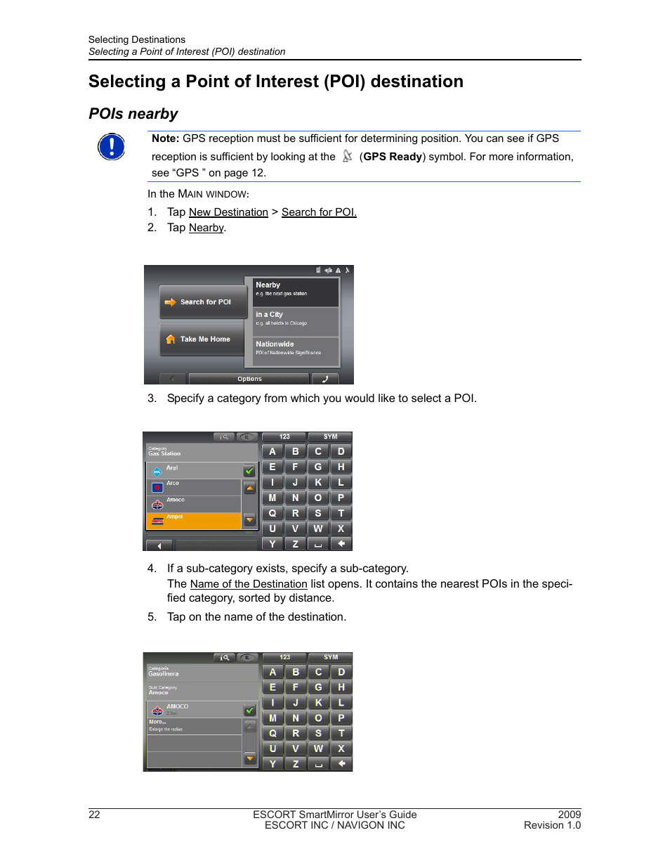Selecting a point of interest (poi) destination, Pois nearby | Navigon SmartMirror User Manual | Page 28 / 68