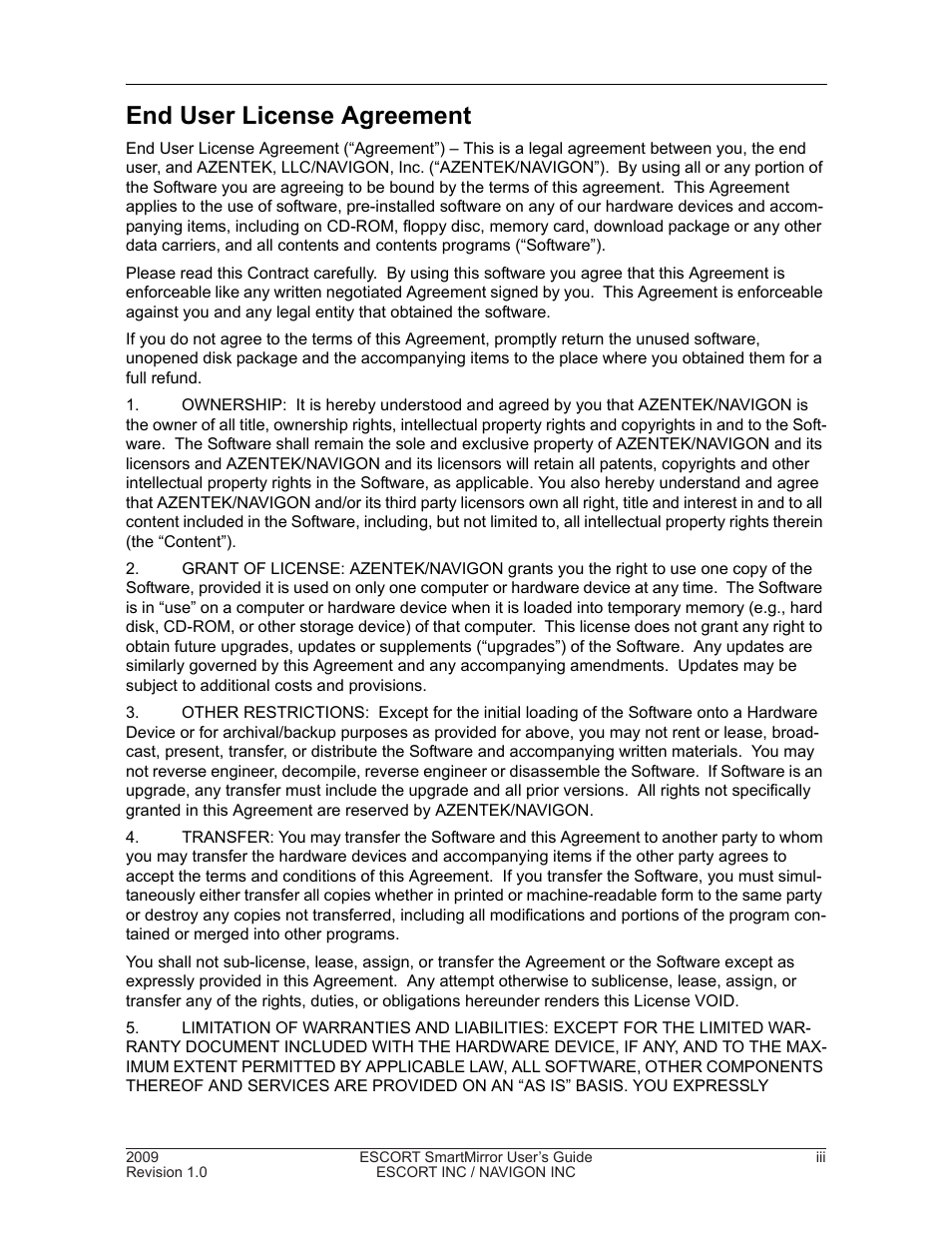 End user license agreement | Navigon SmartMirror User Manual | Page 3 / 68