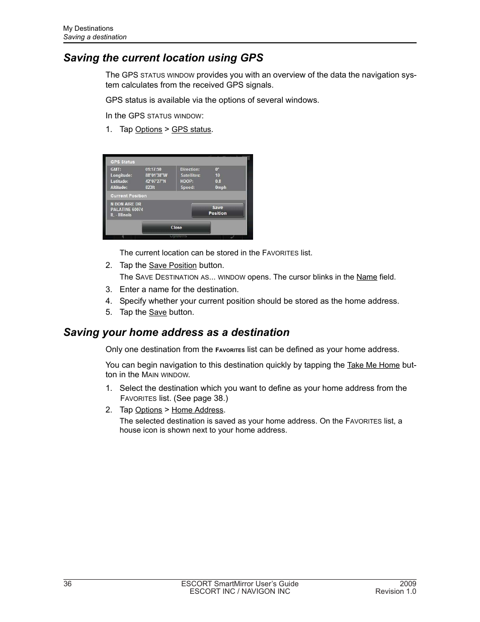 Saving the current location using gps, Saving your home address as a destination | Navigon SmartMirror User Manual | Page 42 / 68