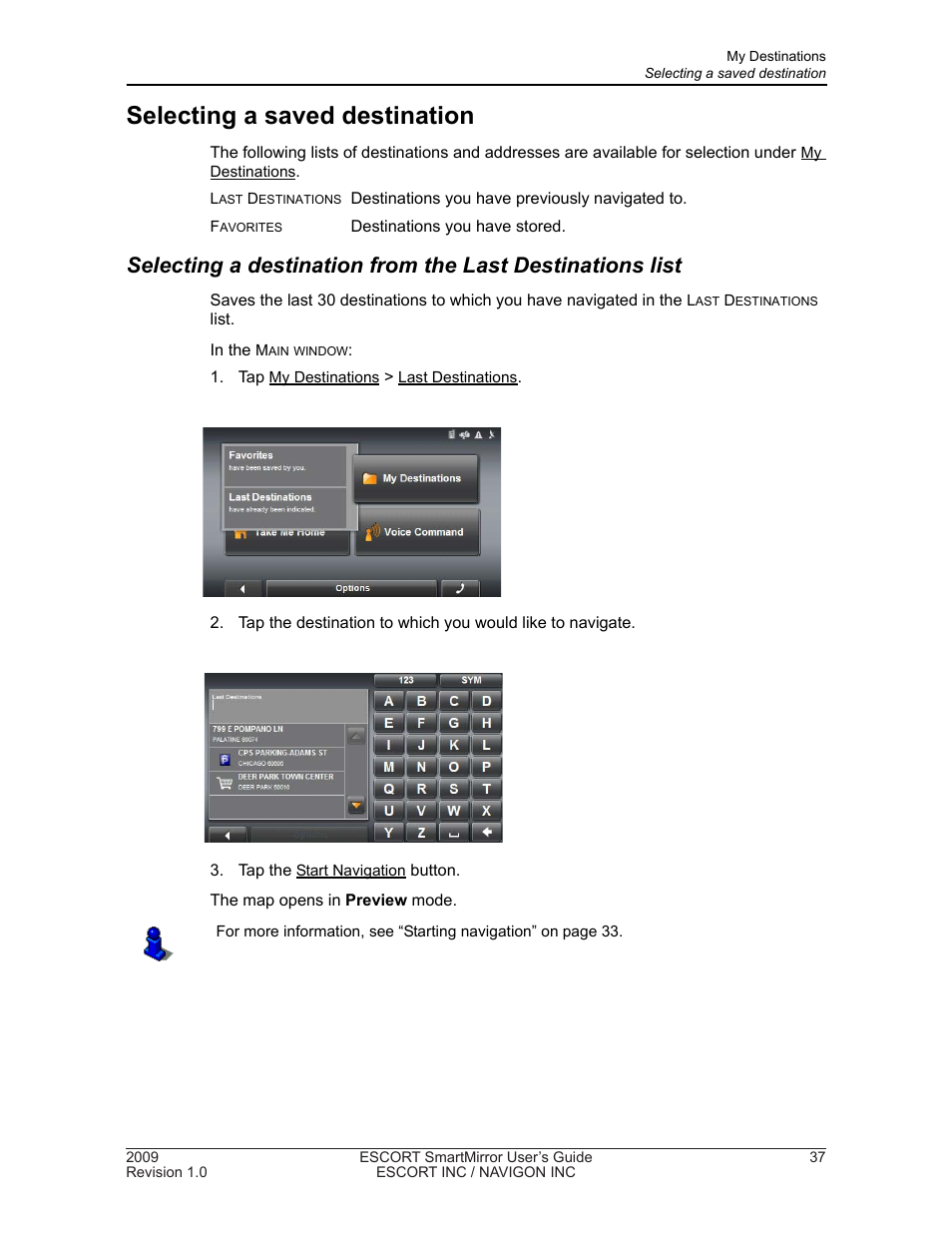 Selecting a saved destination | Navigon SmartMirror User Manual | Page 43 / 68