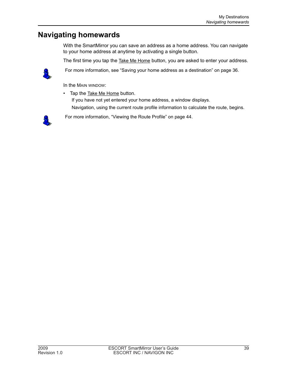Navigating homewards, Selecting a destination from the favorites list | Navigon SmartMirror User Manual | Page 45 / 68