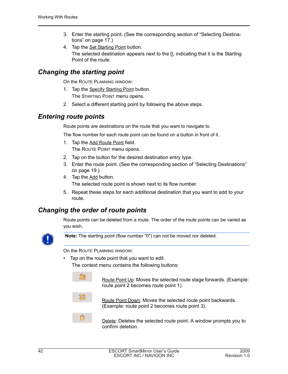 Changing the starting point, Entering route points, Changing the order of route points | Navigon SmartMirror User Manual | Page 48 / 68