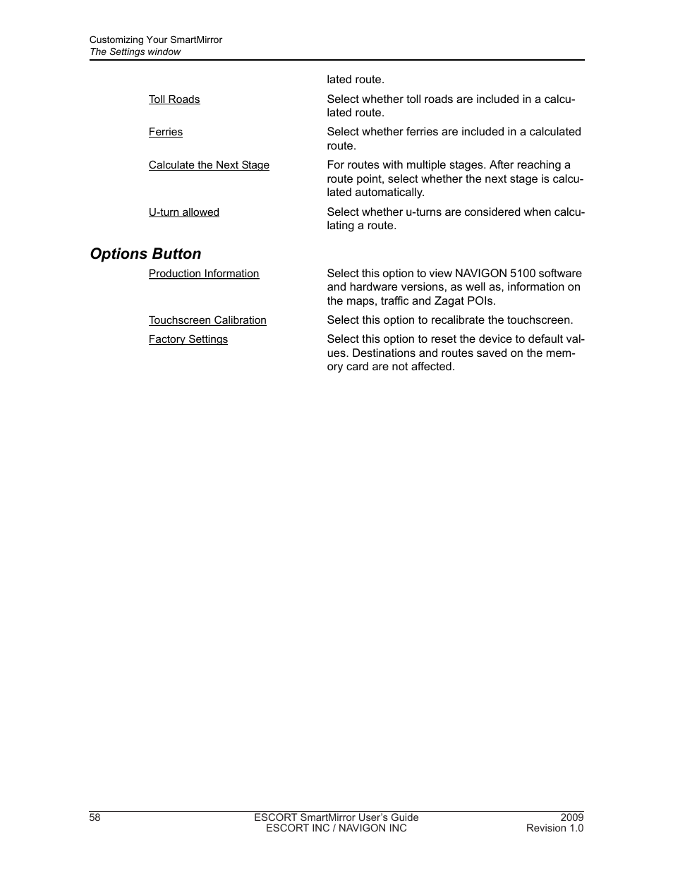Options button | Navigon SmartMirror User Manual | Page 64 / 68