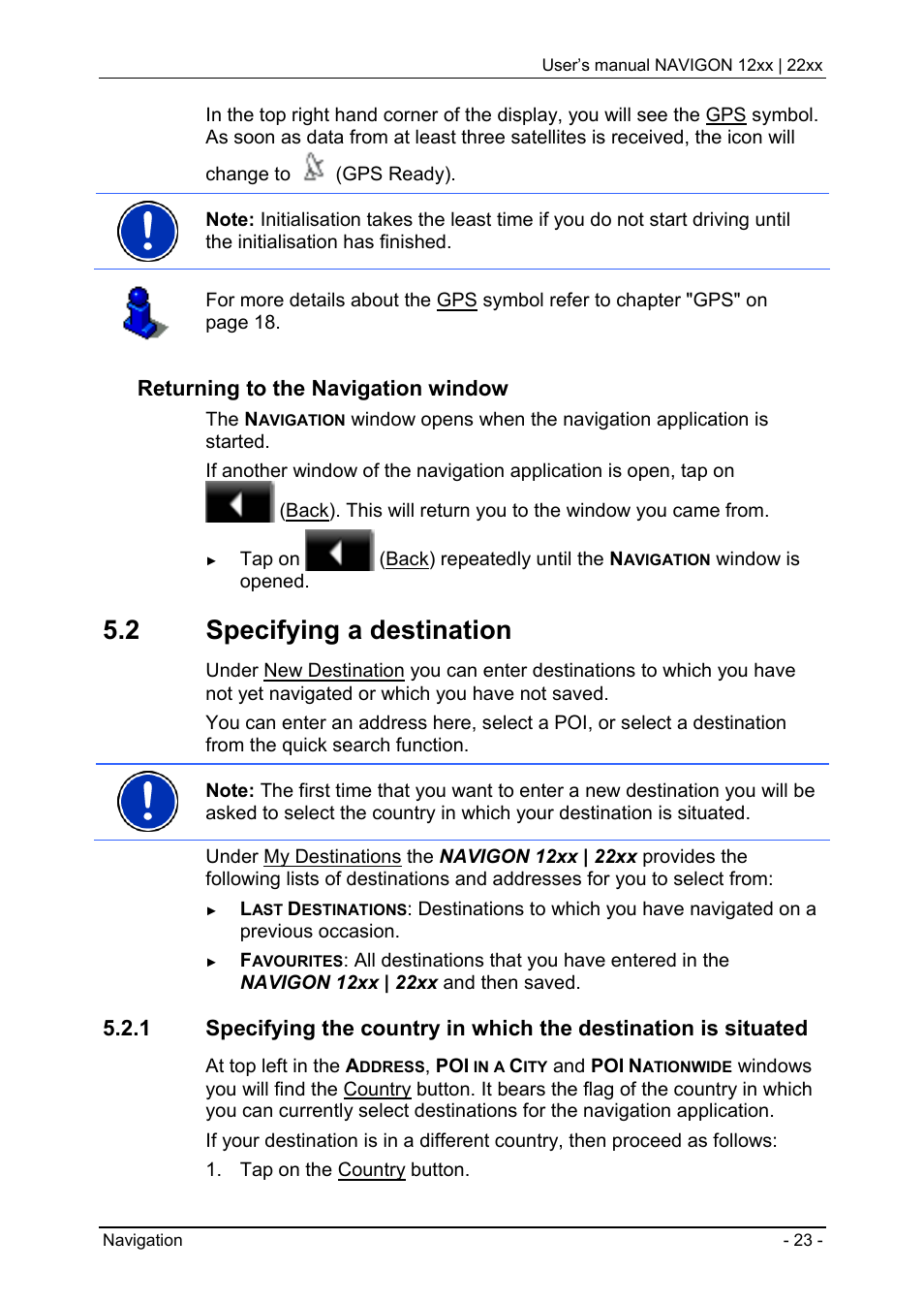 2 specifying a destination, Returning to the navigation window | Navigon 12xx User Manual | Page 23 / 58