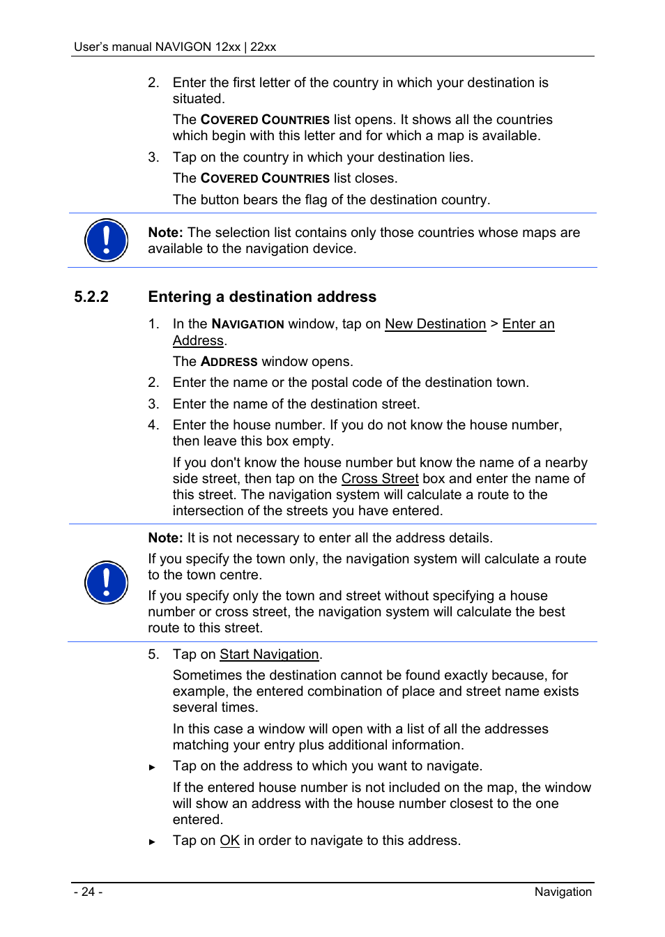 2 entering a destination address, Specifying a destination, Entering a destination address | Navigon 12xx User Manual | Page 24 / 58