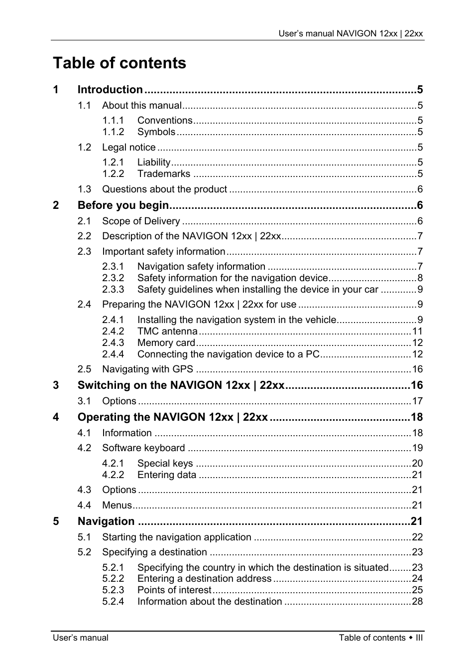 Navigon 12xx User Manual | Page 3 / 58