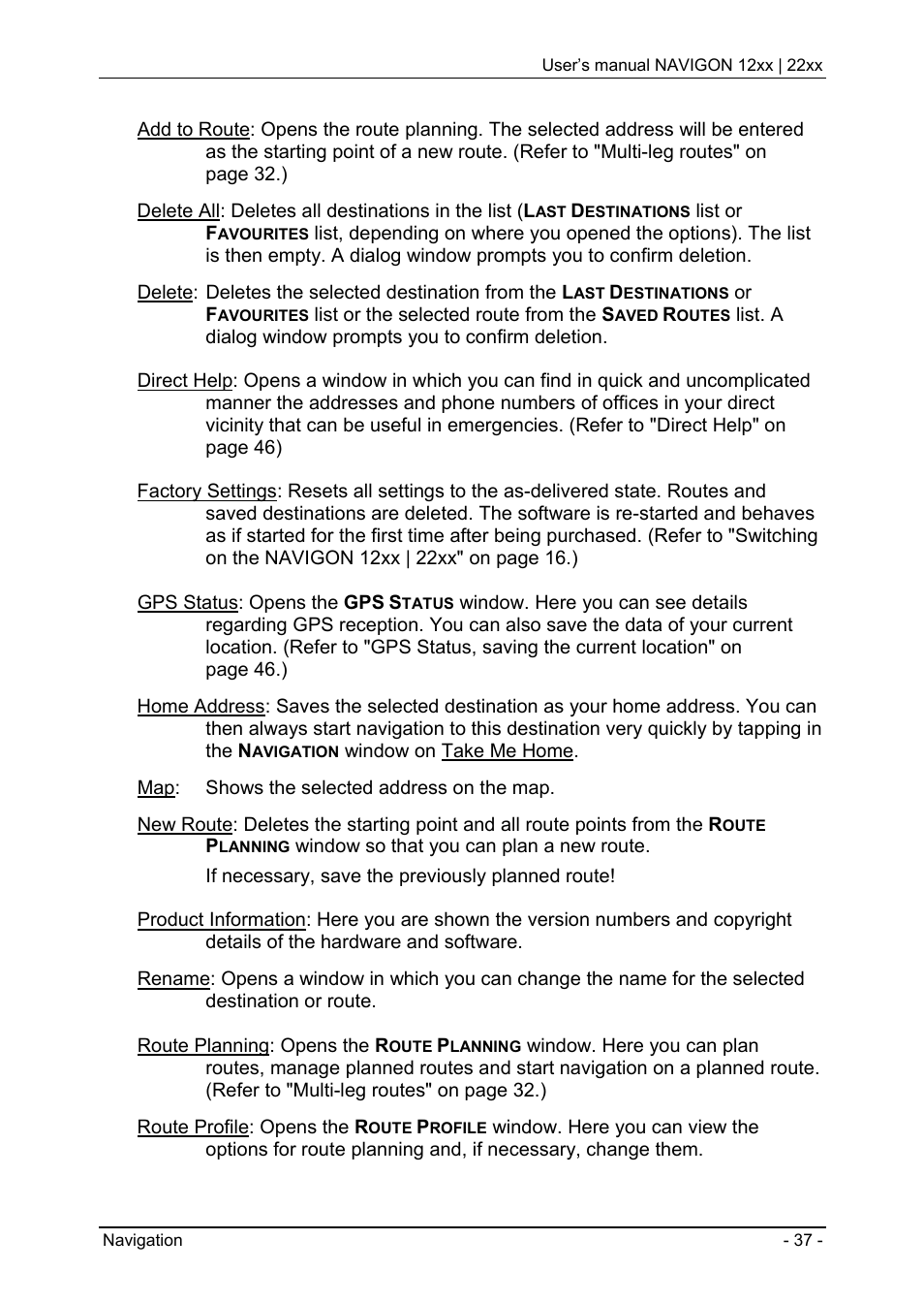 Calculating and displaying routes, Simulating routes, Starting navigation | Navigon 12xx User Manual | Page 37 / 58