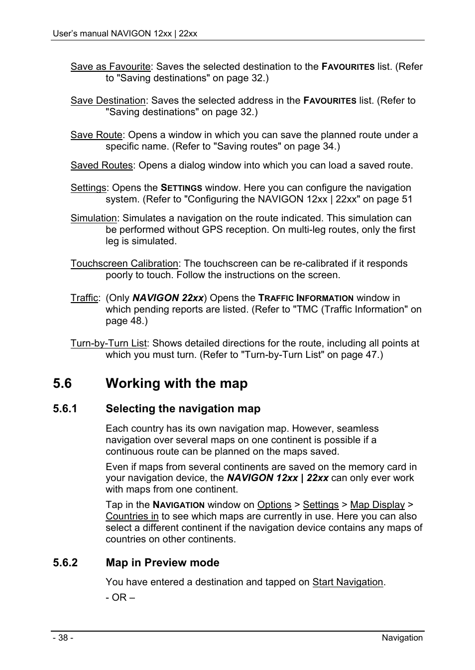 6 working with the map, 1 selecting the navigation map, 2 map in preview mode | Options | Navigon 12xx User Manual | Page 38 / 58