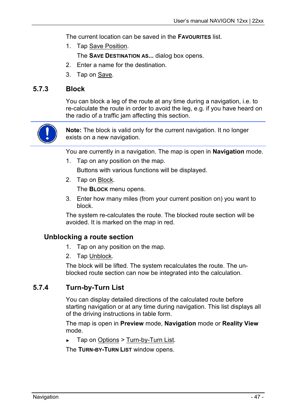 3 block, 4 turn-by-turn list | Navigon 12xx User Manual | Page 47 / 58