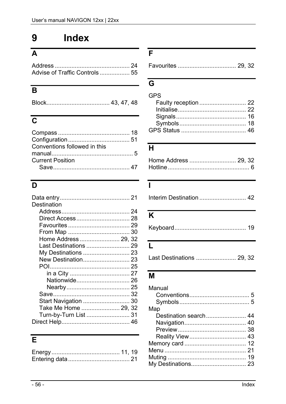 9 index, Appendix, Technical data | Navigon 12xx User Manual | Page 56 / 58