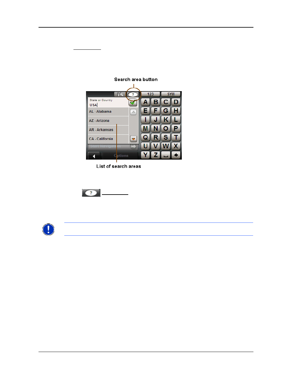 Selecting a search area | Navigon 5100 User Manual | Page 36 / 98