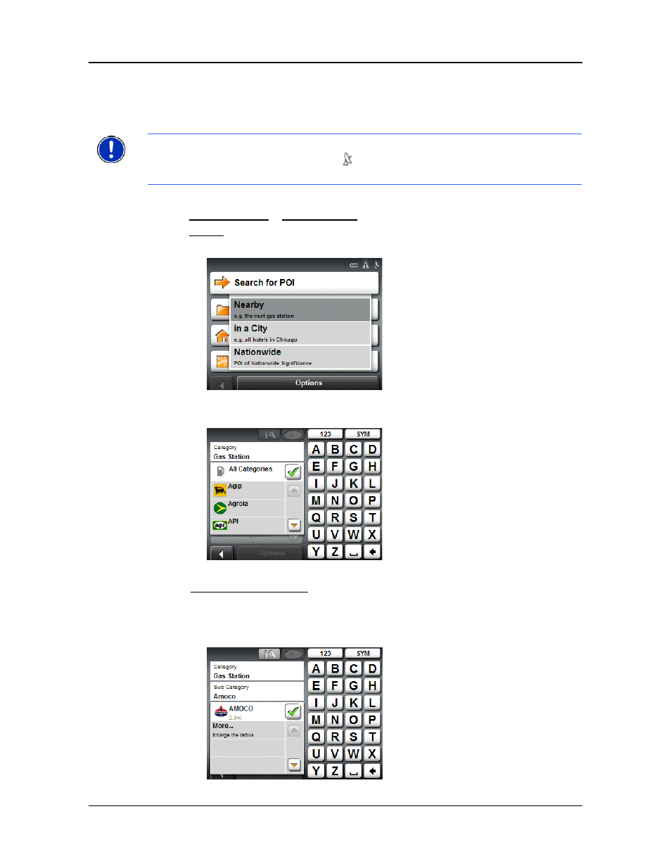 Selecting a point of interest (poi) destination, Pois nearby | Navigon 5100 User Manual | Page 40 / 98