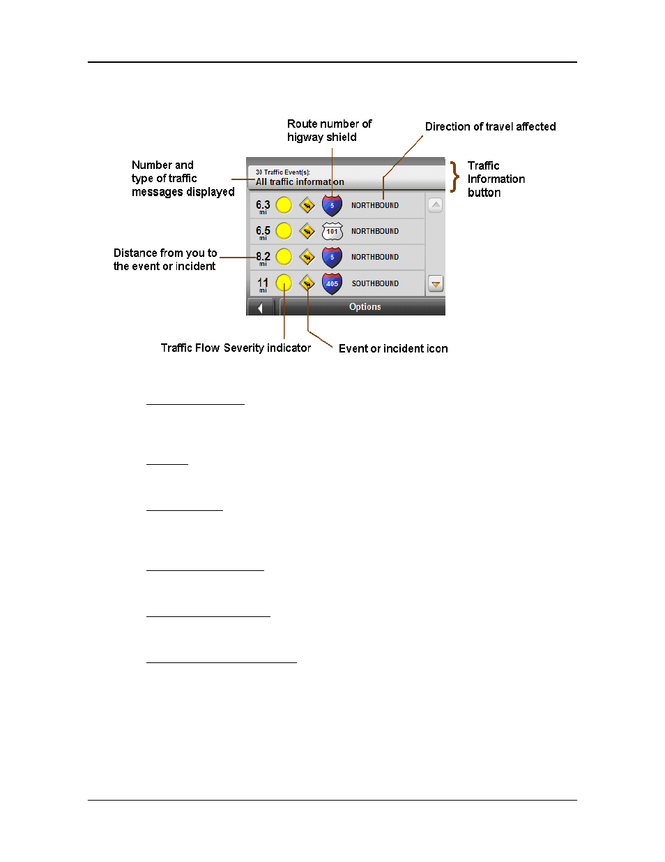 The tmc (traffic information) window, Types of messages | Navigon 5100 User Manual | Page 76 / 98