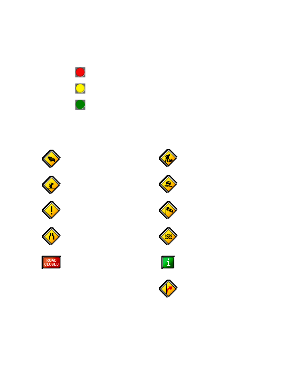 Traffic flow severity indicators, Event or incident icons | Navigon 5100 User Manual | Page 77 / 98