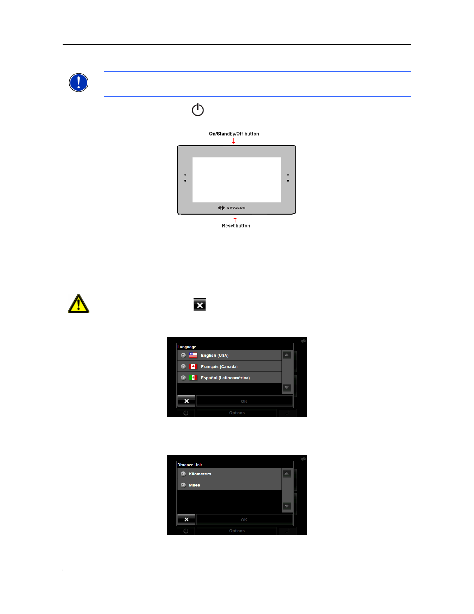 Turning off the navigon 8100t, First time startup, Turning off the navigon 8100t first time startup | Navigon 8100T User Manual | Page 36 / 182