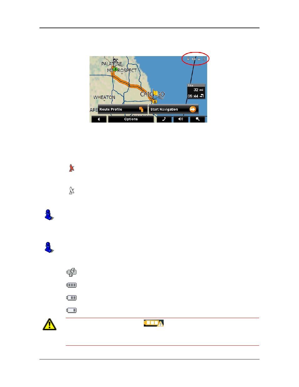 Viewing device status, Power, Gps power | Navigon 8100T User Manual | Page 44 / 182