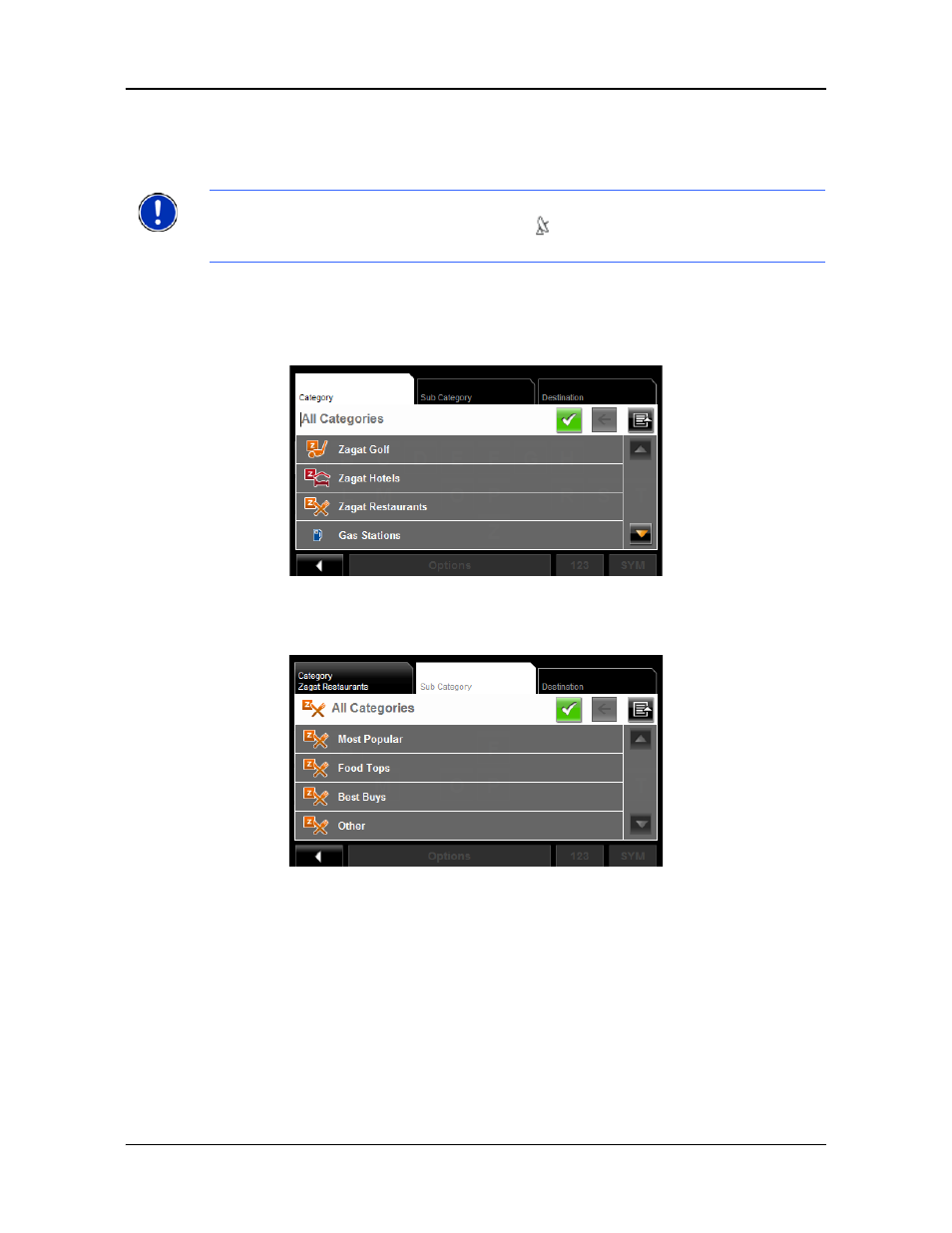 Selecting a point of interest (poi) destination, Pois nearby | Navigon 8100T User Manual | Page 76 / 182