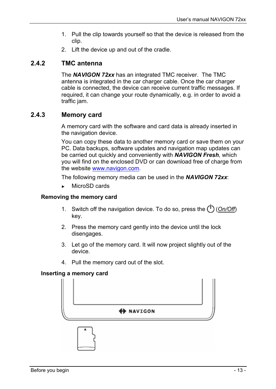 2 tmc antenna, 3 memory card, Tmc antenna | Memory card | Navigon 72xx User Manual | Page 13 / 67