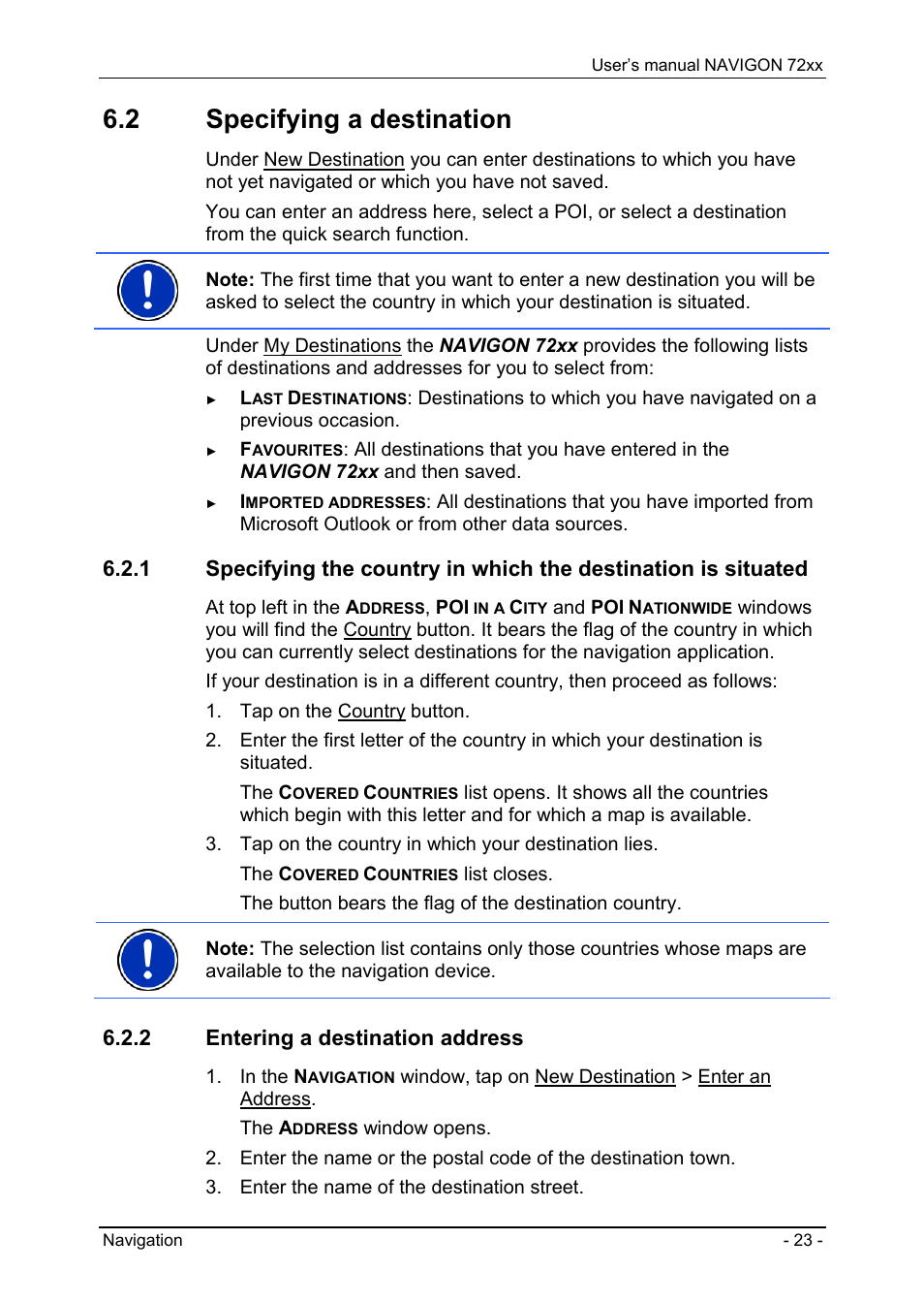 2 specifying a destination, 2 entering a destination address, Specifying a destination | Navigon 72xx User Manual | Page 23 / 67