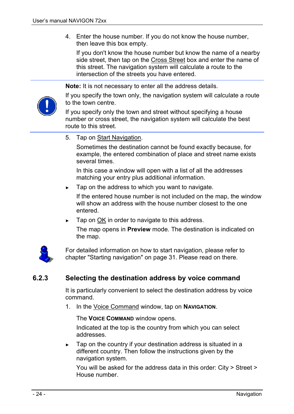 Entering a destination address | Navigon 72xx User Manual | Page 24 / 67