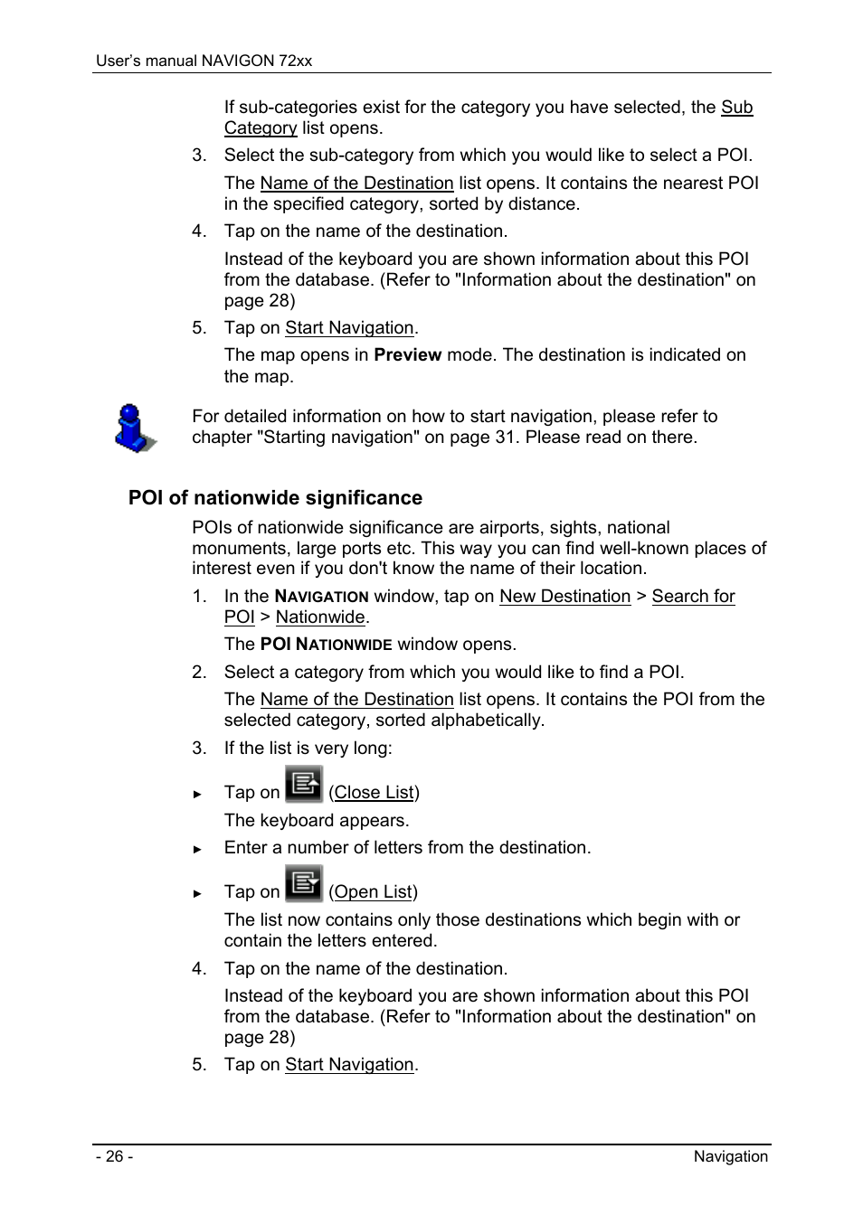 Points of interest, Poi of nationwide significance | Navigon 72xx User Manual | Page 26 / 67