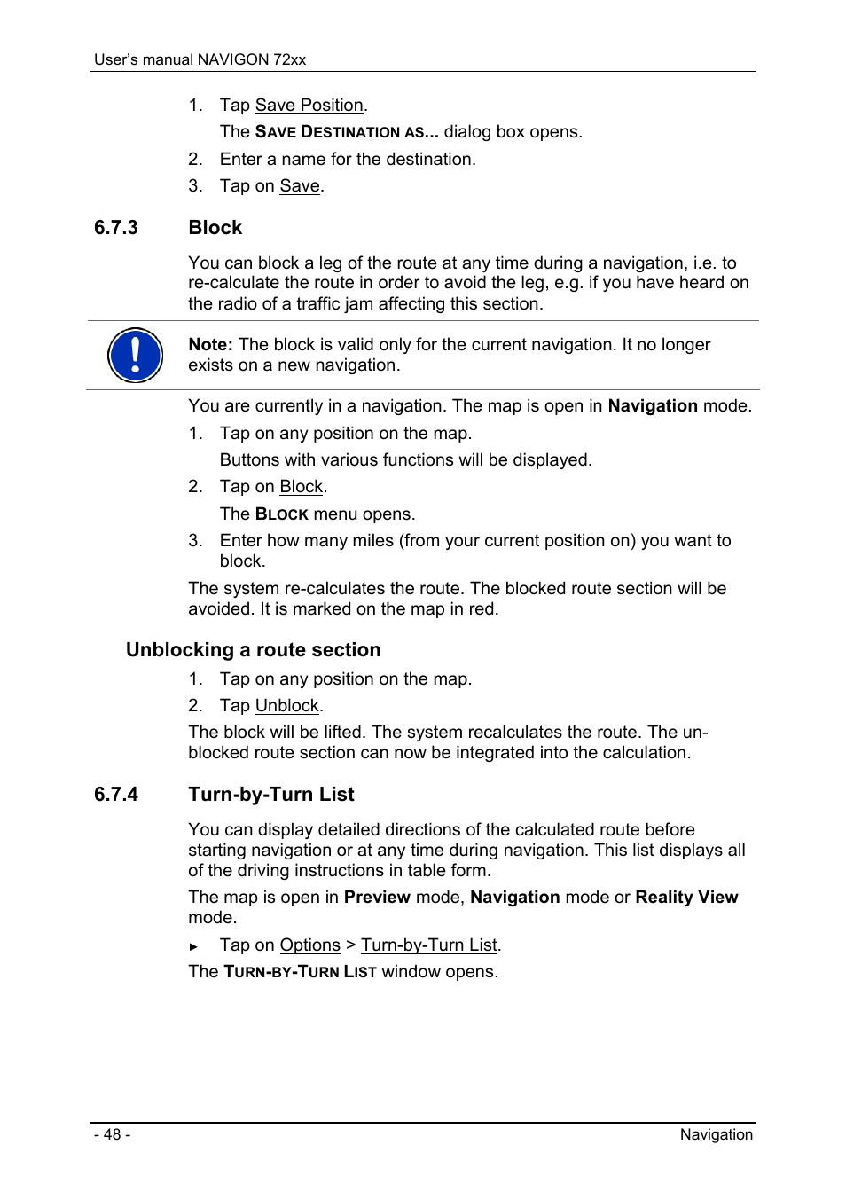 3 block, 4 turn-by-turn list | Navigon 72xx User Manual | Page 48 / 67