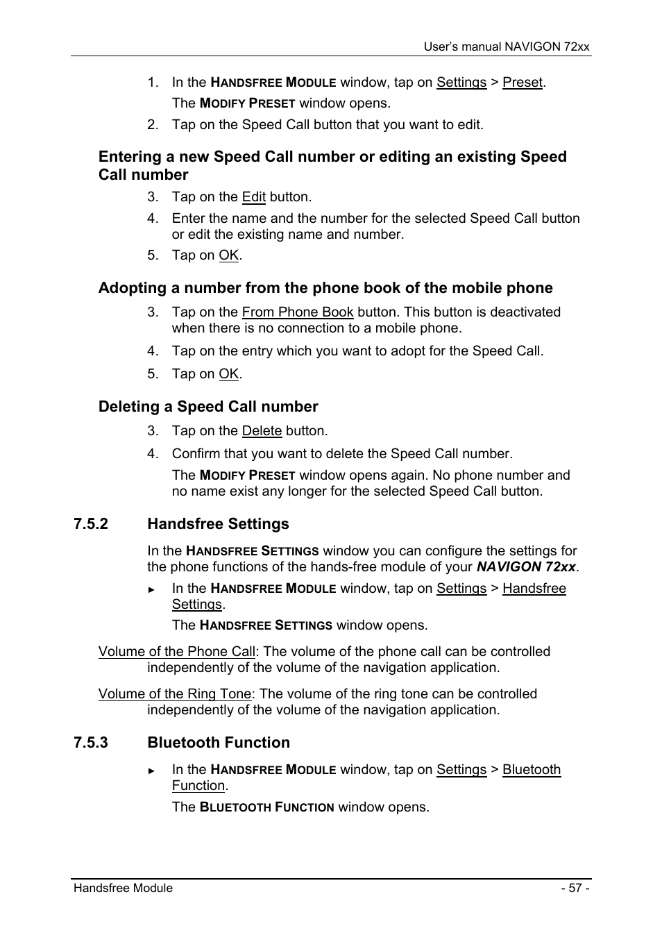 2 handsfree settings, 3 bluetooth function, Connecting to a telephone | Navigon 72xx User Manual | Page 57 / 67