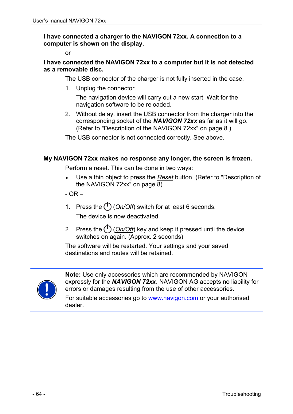 Configuring the navigon 72xx | Navigon 72xx User Manual | Page 64 / 67