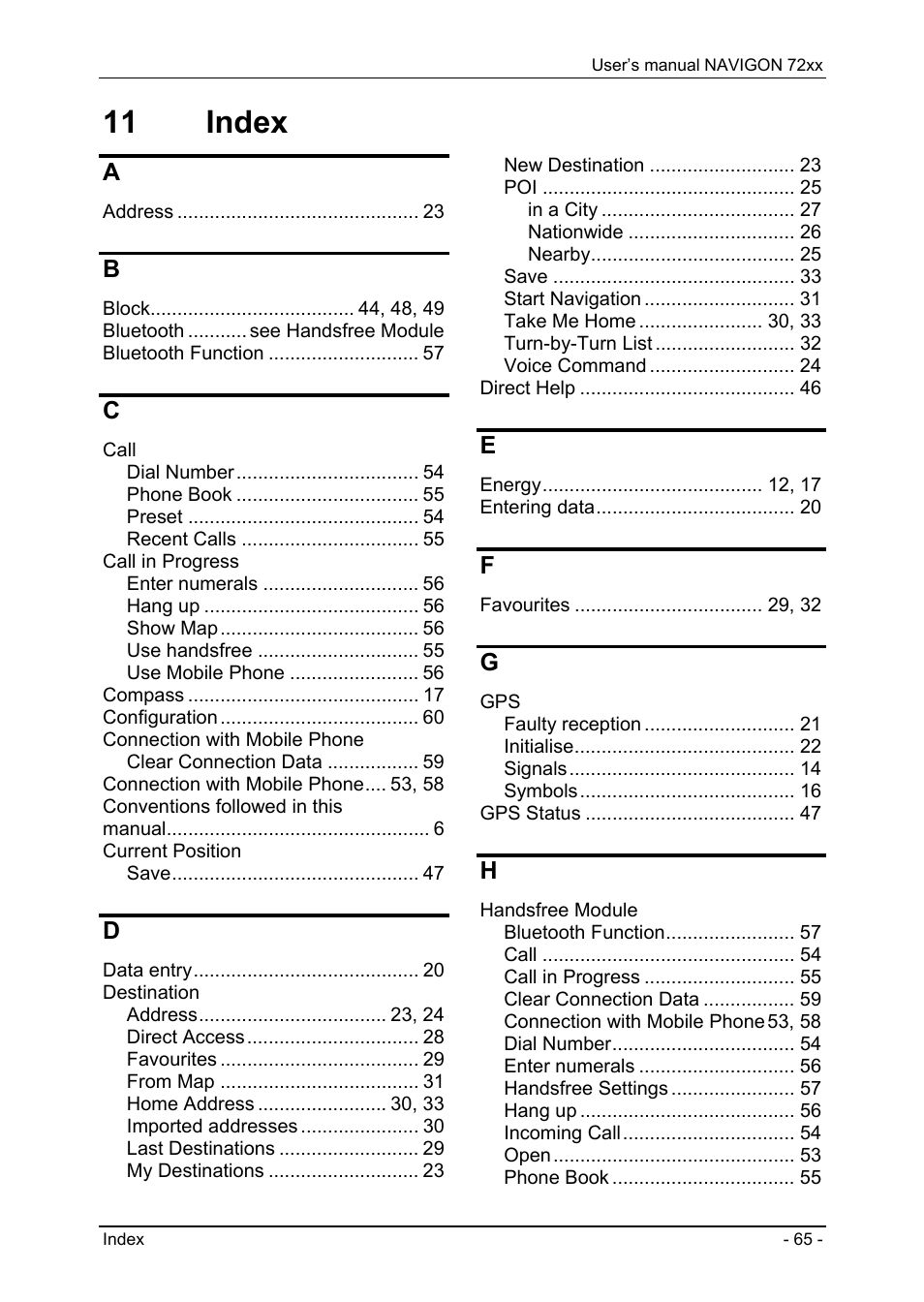 11 index | Navigon 72xx User Manual | Page 65 / 67