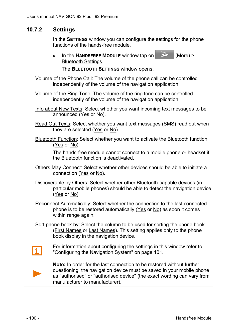 2 settings, Settings | Navigon 92 PREMIUM User Manual | Page 100 / 113
