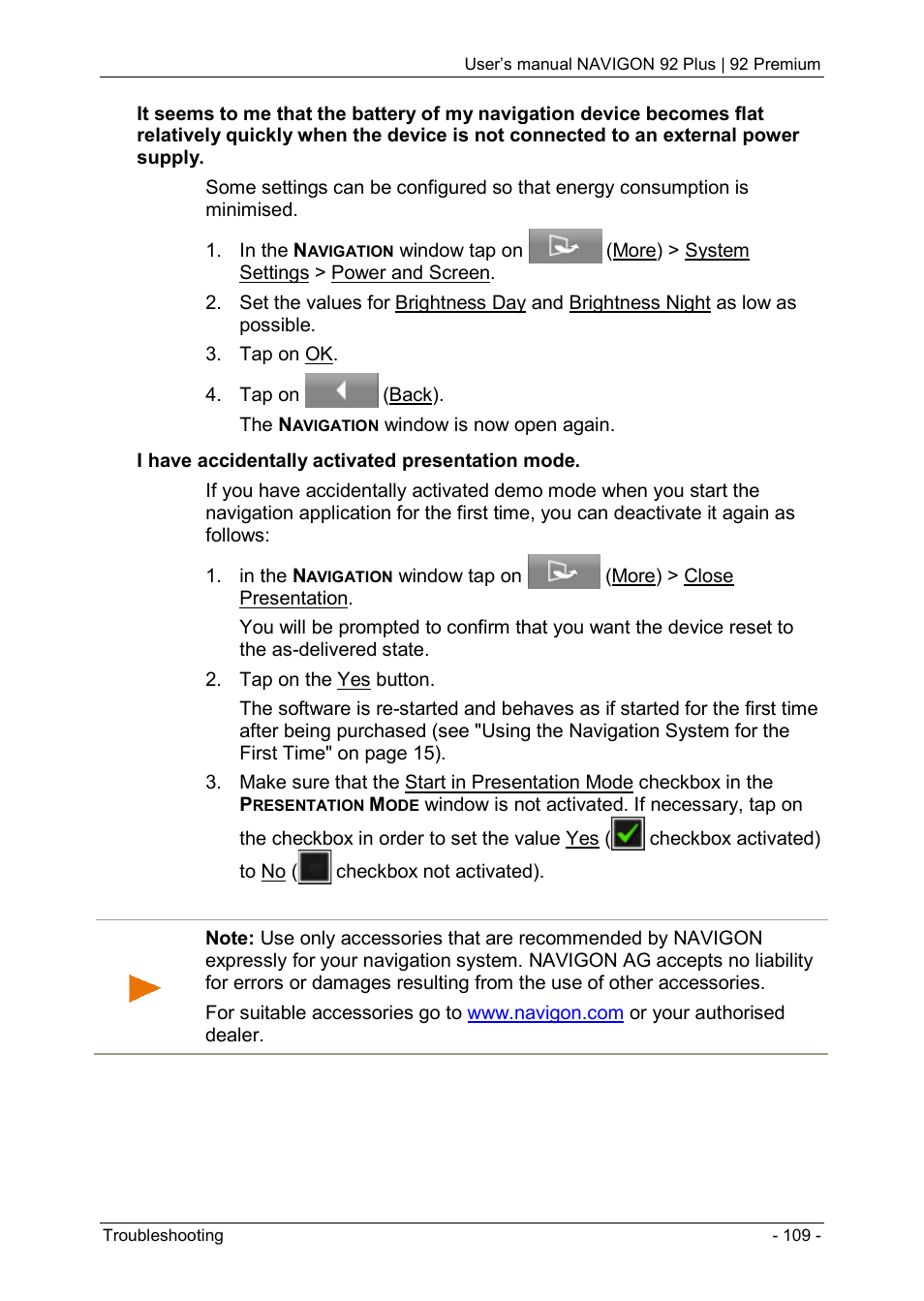 Navigon 92 PREMIUM User Manual | Page 109 / 113