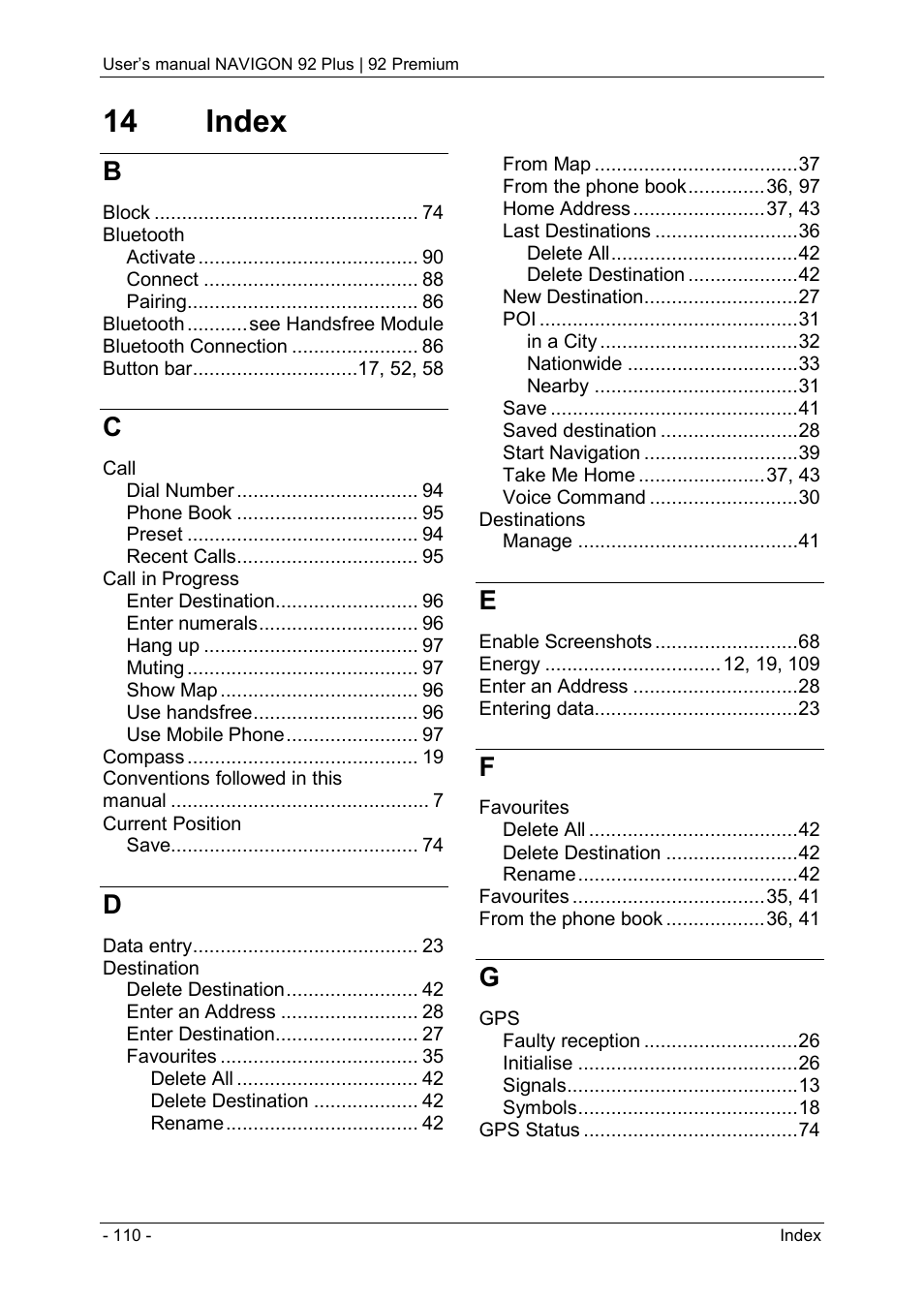 14 index | Navigon 92 PREMIUM User Manual | Page 110 / 113