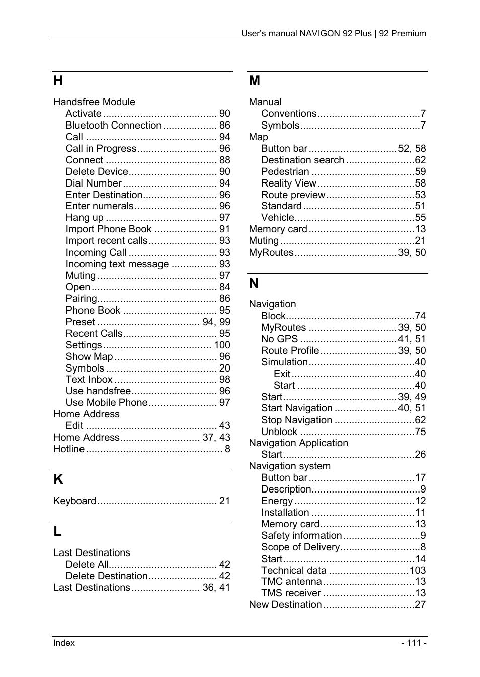 Navigon 92 PREMIUM User Manual | Page 111 / 113