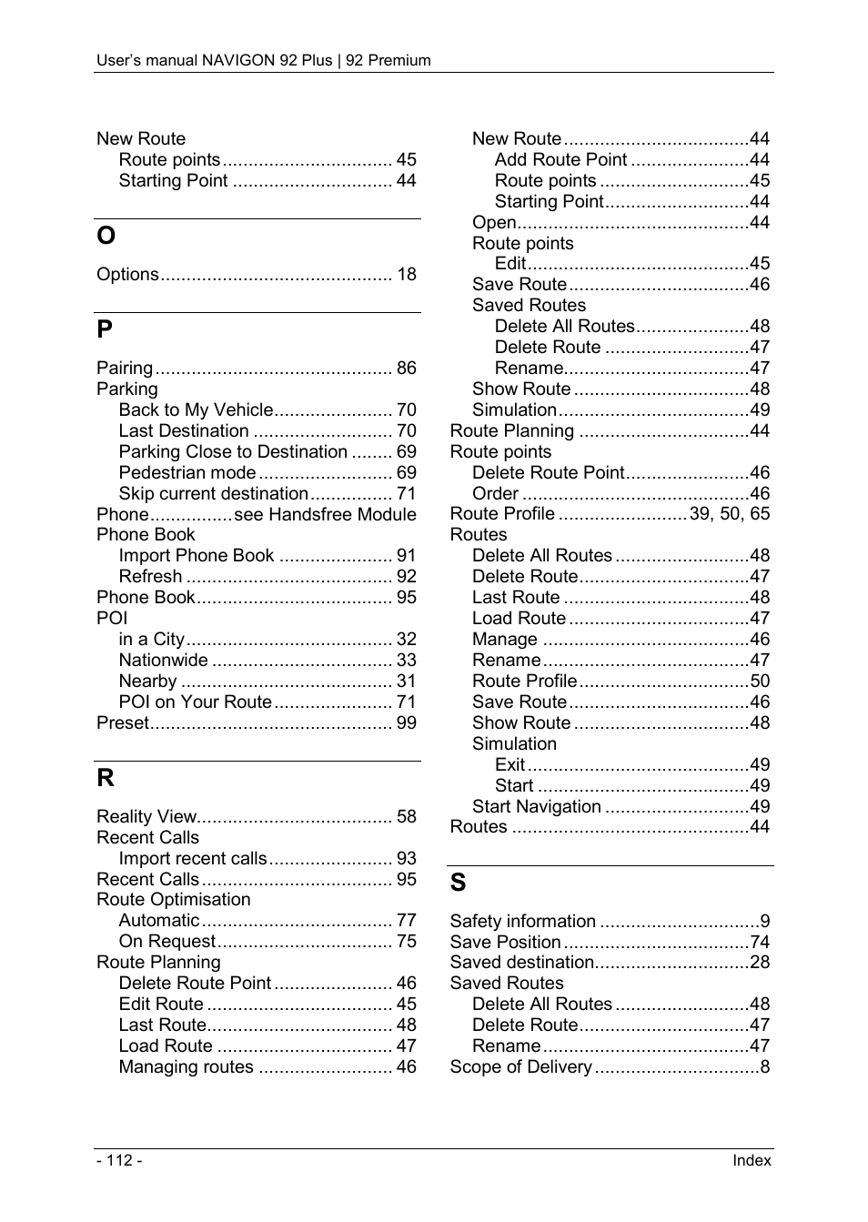 Navigon 92 PREMIUM User Manual | Page 112 / 113