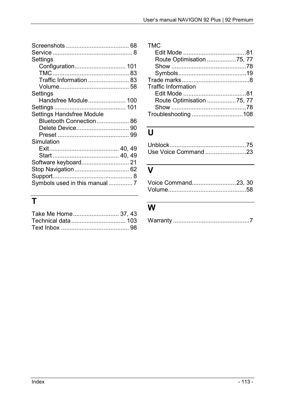 Navigon 92 PREMIUM User Manual | Page 113 / 113