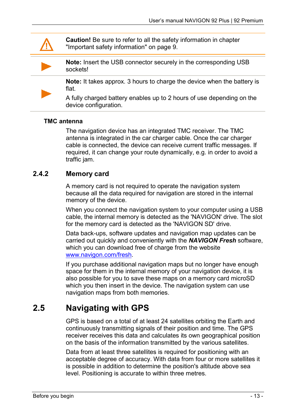 2 memory card, 5 navigating with gps | Navigon 92 PREMIUM User Manual | Page 13 / 113